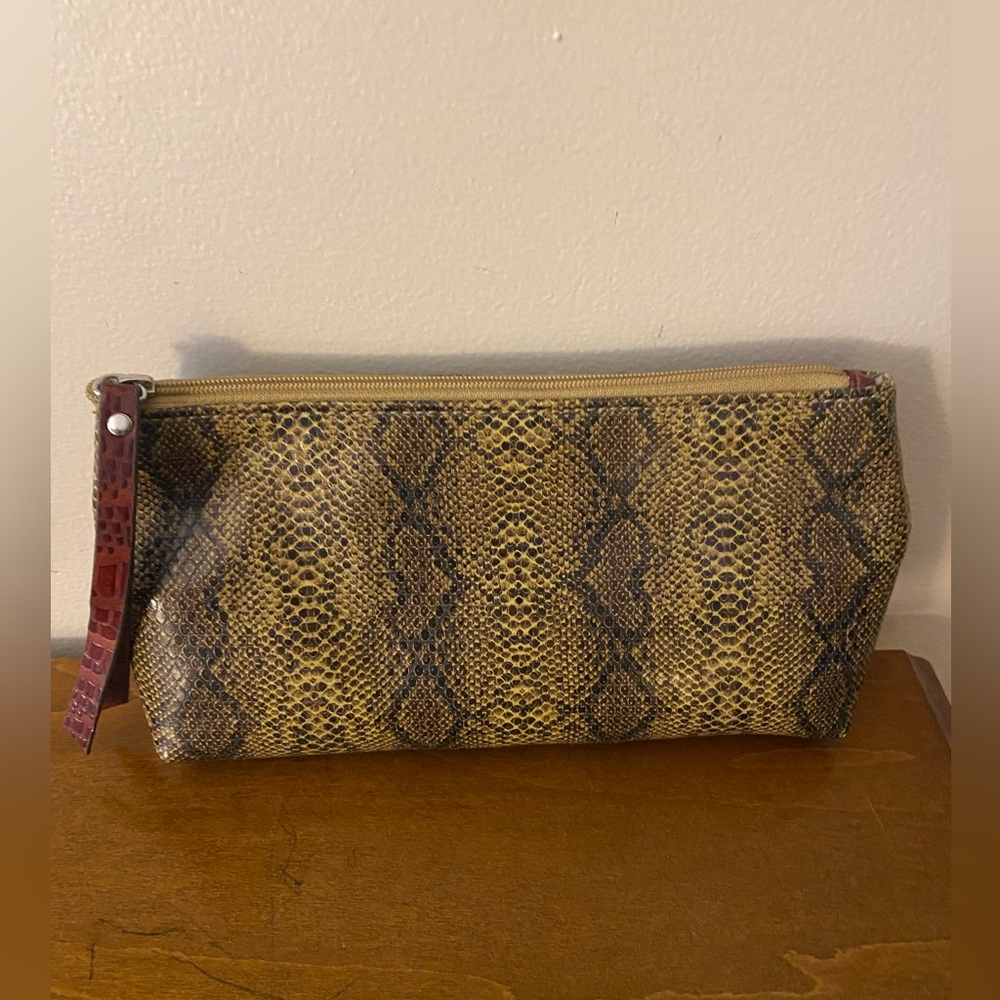 LOFT Snake Print Clutch with Leather Strap New